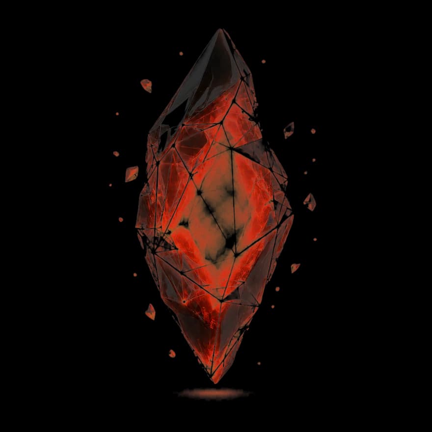 A faceted coral ember representing an idea taking shape
